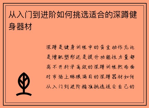 从入门到进阶如何挑选适合的深蹲健身器材