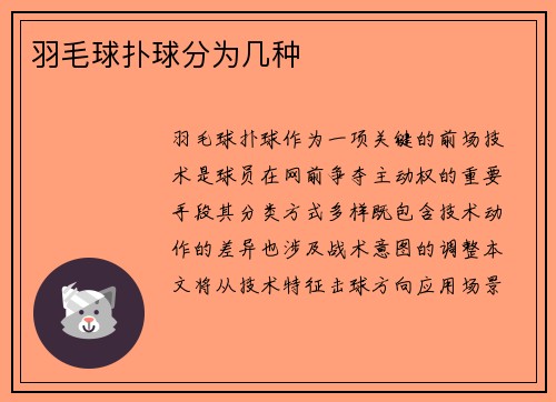 羽毛球扑球分为几种